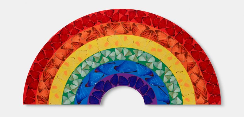 print of rainbow filled with butterfly shapes