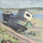Painting of boat at low tide
