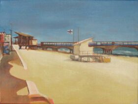 Painting of beach and pier