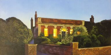 Painting of evening light on building