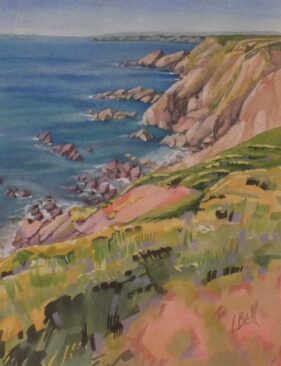 Painting of sea view and cliffs