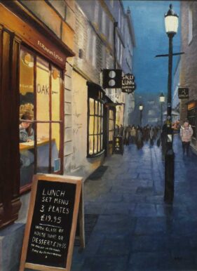 Painting of evening street scene