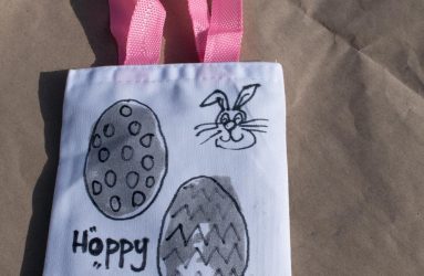 bag with printed egg shapes and words Hoppy Easter