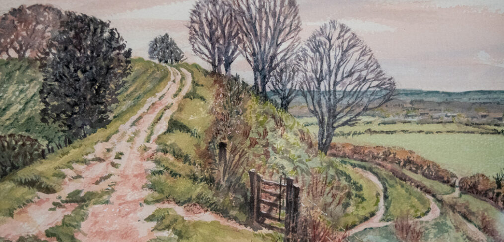 Watercolour painting of Old Sarum landscape