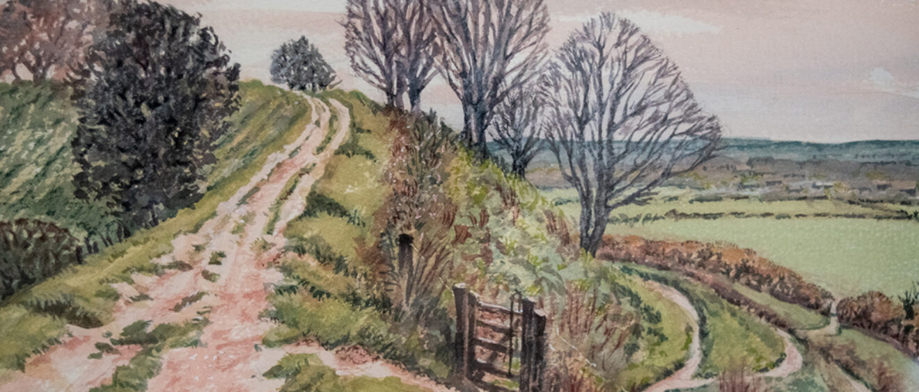 Watercolour painting of Old Sarum landscape