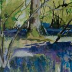 Painting in mixed media of bluebell wood