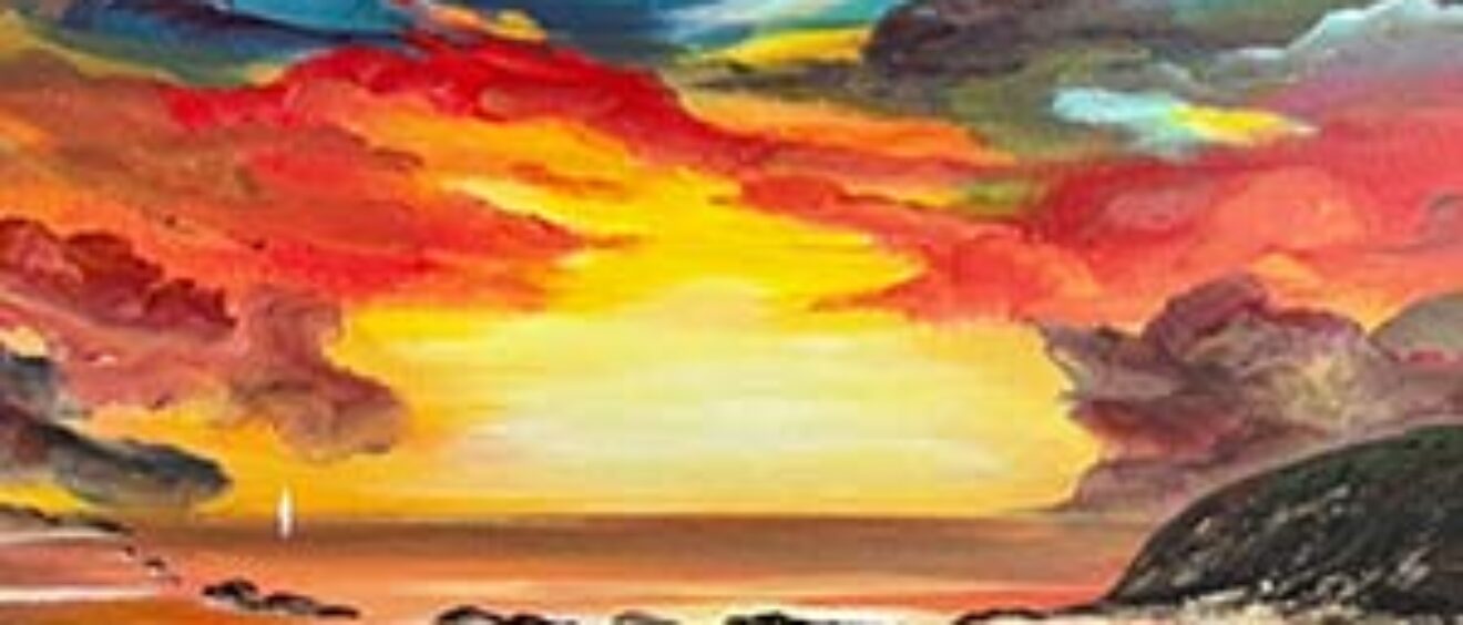 colourful sunset over Durdle door painting