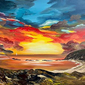 colourful sunset over Durdle door painting