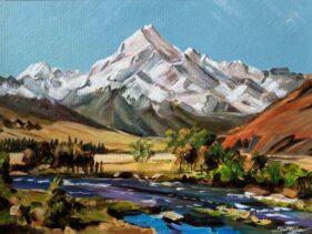 snow covered Mount Cook, New Zealand painting by Paul Ryder