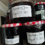 home made blackberry jam in labelled jars