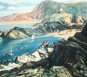 rocky Cornish headland and sandy cove