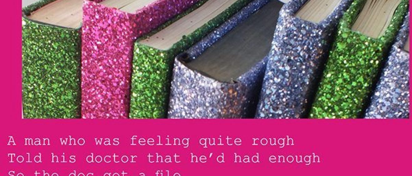 Glitter covered books and poem extracts