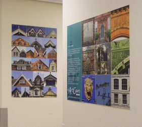 Artworks montage of gable ends in corridor