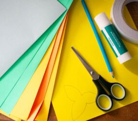 coloured card, glue and scissors
