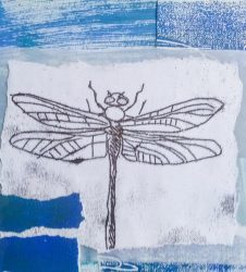 dragonfly outline layered on different coloured paper