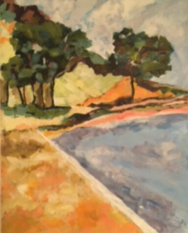 Painting of shore line trees