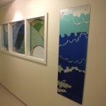 Cloud themed eglomise panel and abstract stained glass panel