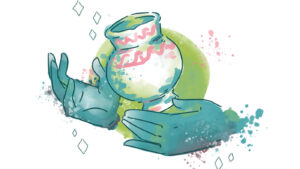 colour illustration of hands around a ceramic pot