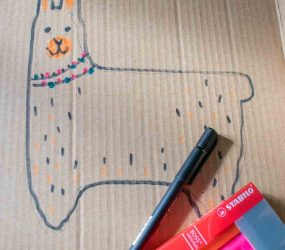 llama shape coloured in with felt tip pens