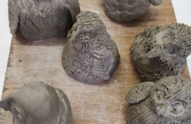 Photograph of unfired clay owls