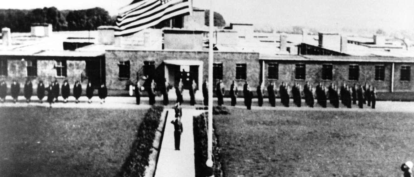 US soldiers WW2 on weekly parade retreat, Green, Salisbury Hospital