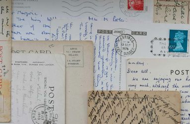 montage of the reverse side of handwritten postcards