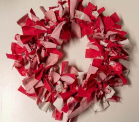 finished red and white rag wreath