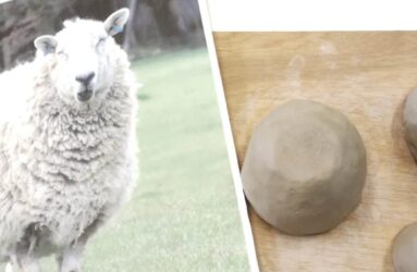 Photograph of sheep and clay pinch pots