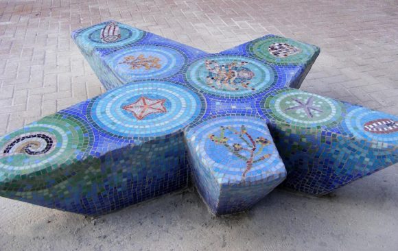 star fished shaped mosaic bench underwater theme