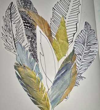 pen and watercolour feathers by well city participant